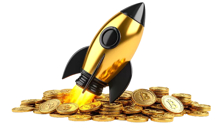 Golden rocket on coins