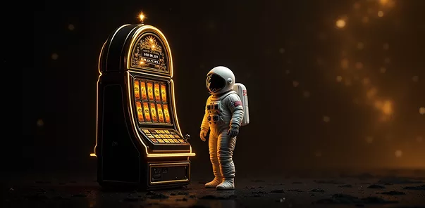 Astronaut standing at a slot machine